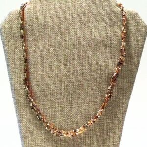 Vintage Brown and Gold Braided Seed Bead Necklace